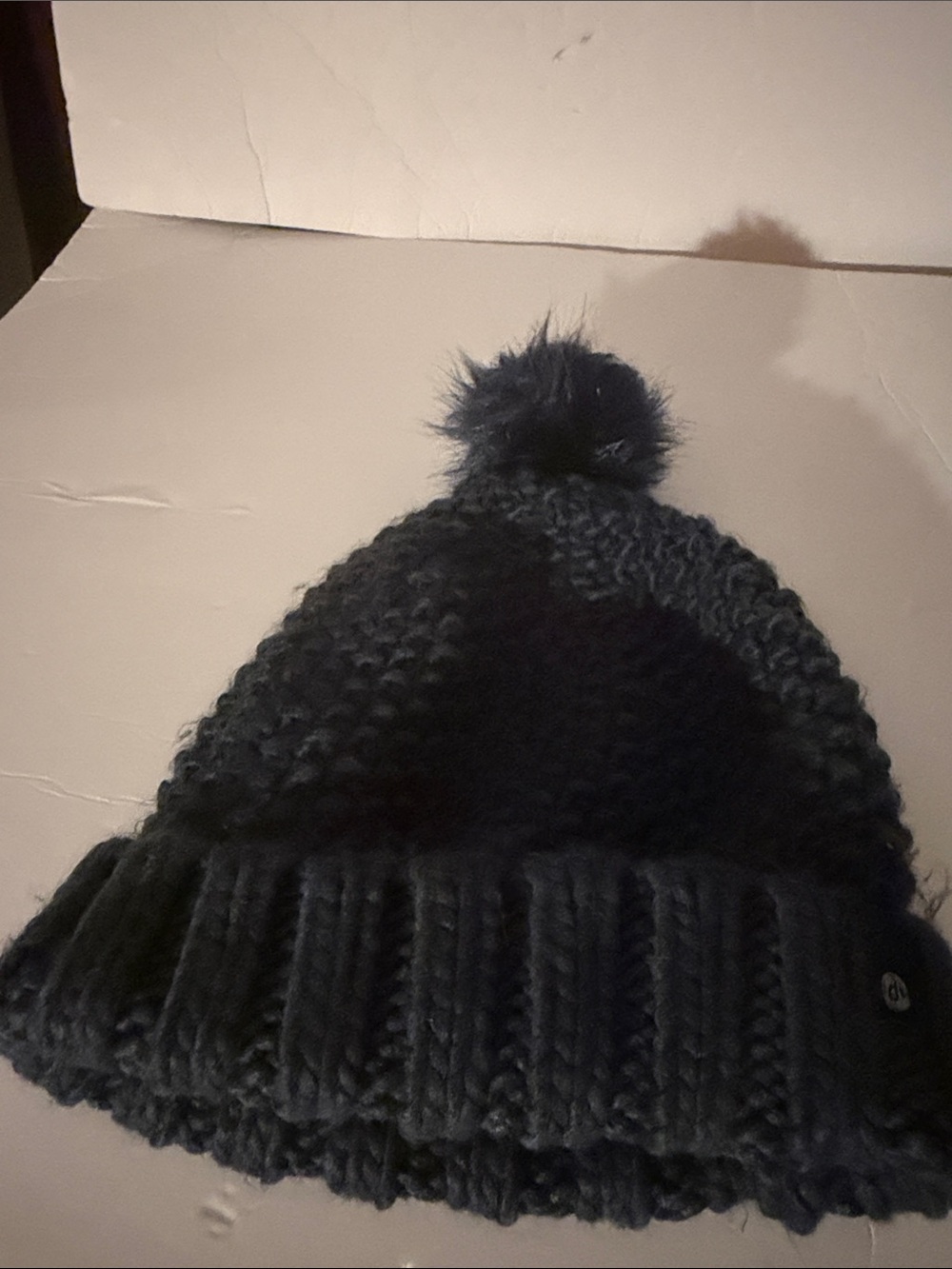 Pistil Designs Women’s Knit Beanie Blue Faux Fur Pom Pom Winter Hat